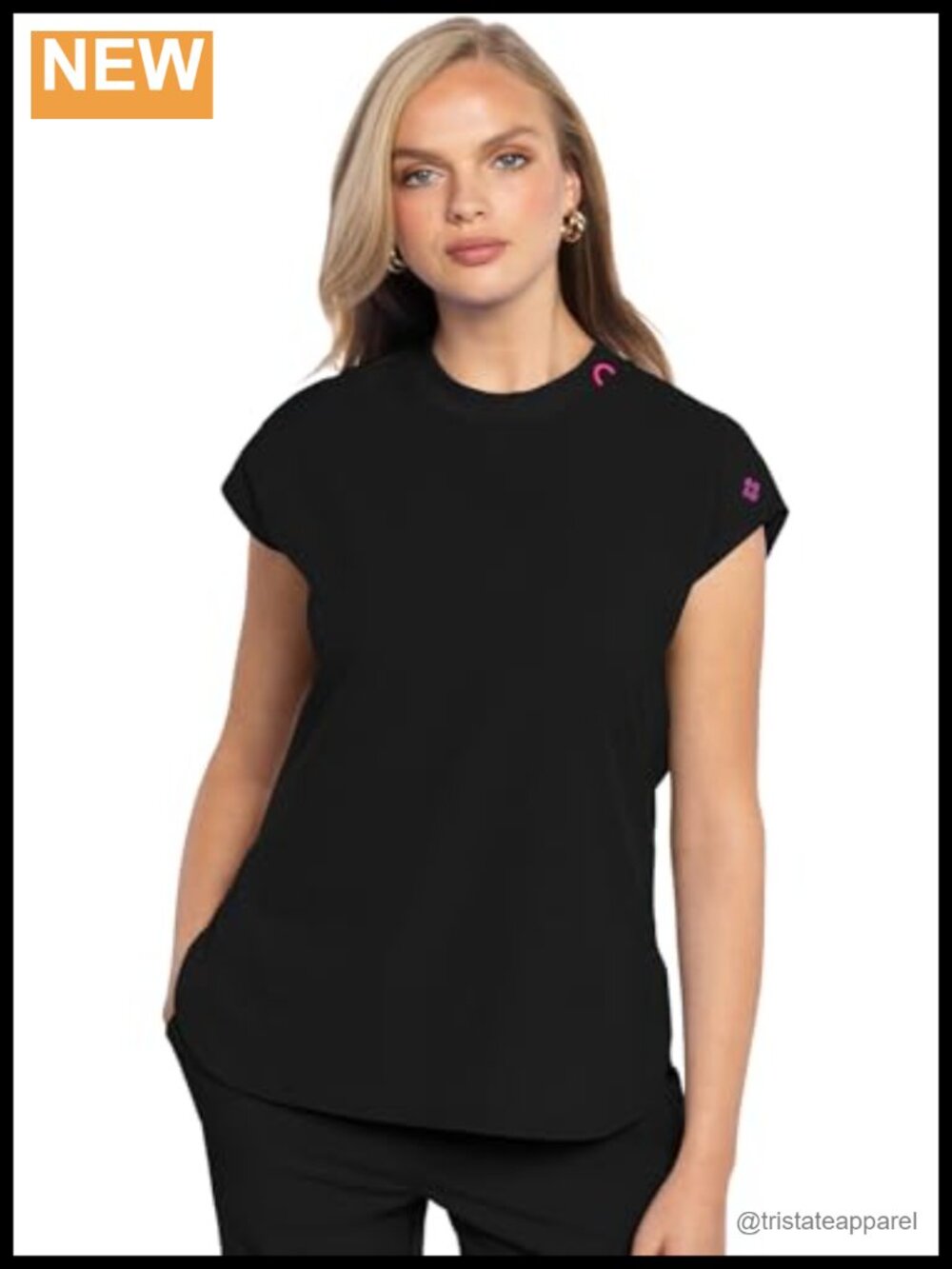 Women's Scrub Top Round Neck Tuckable 2 Zipper Pockets Moisture Wicking